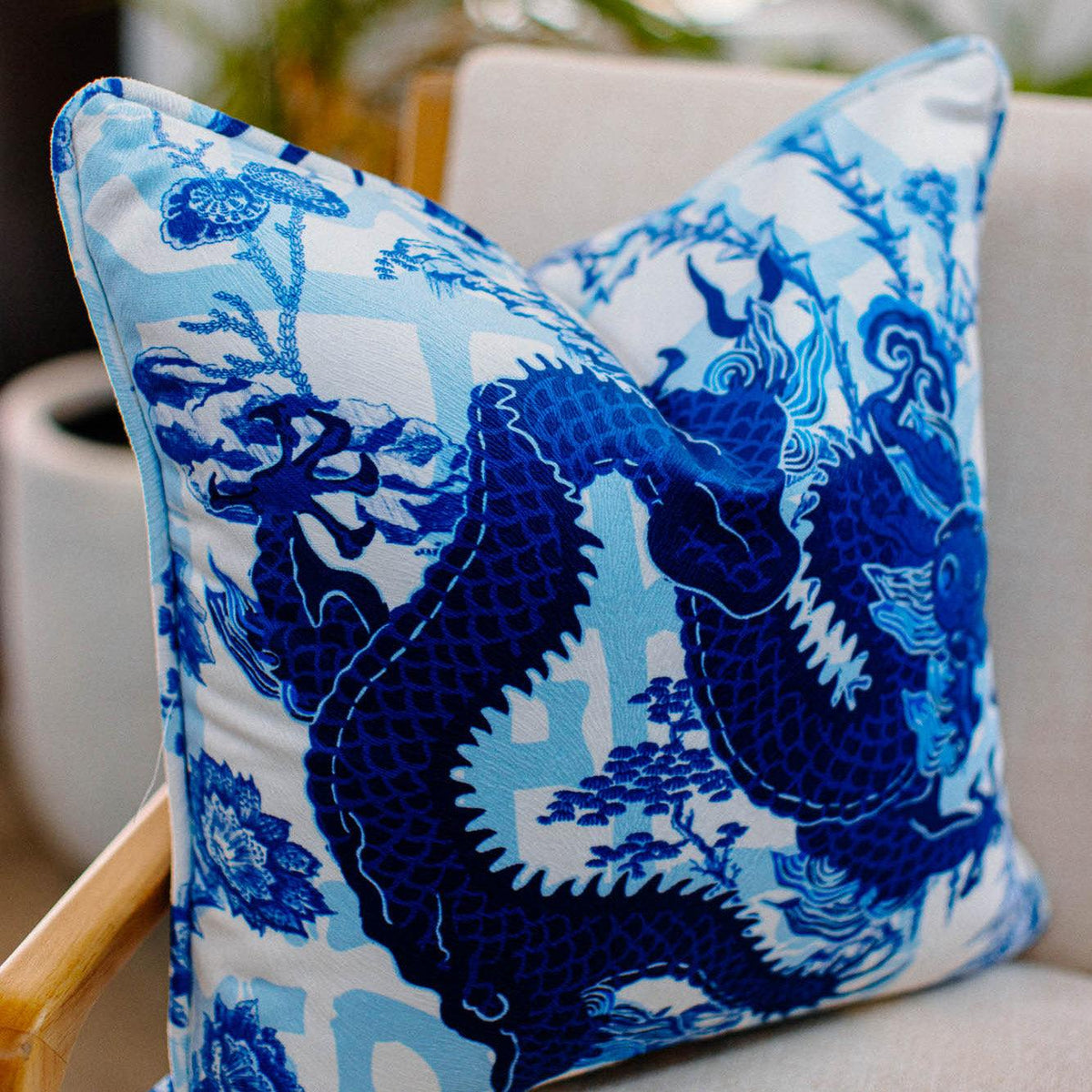 Drago Bold Blue Throw Pillow
